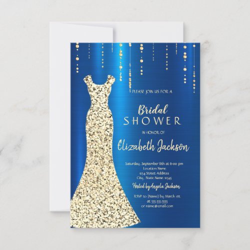 Gold Sequins DressBlue Metallic Bridal Shower Invitation
