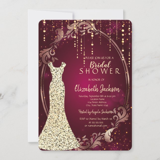 Gold Sequins Dress Retro Frame Bridal Shower Invitation (Front)