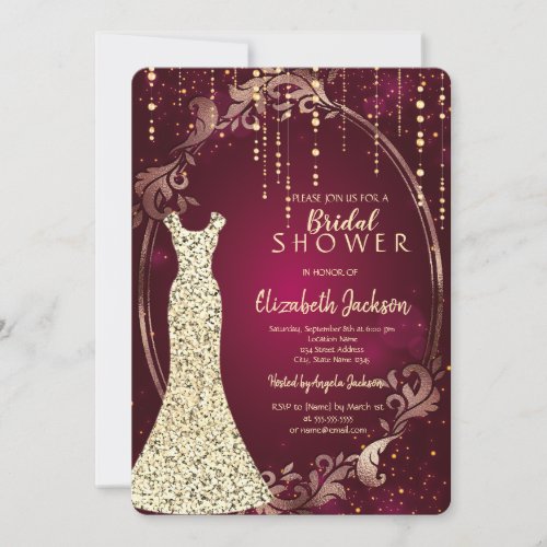 Gold Sequins Dress Retro Frame Bridal Shower Invitation