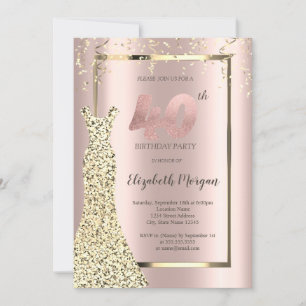 Gold Sequins Dress Rose Gold 40th Birthday Invitation