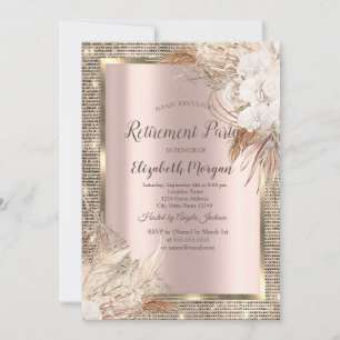 Gold Sequins Frame,Rose Gold Boho FloweRetirement Invitation