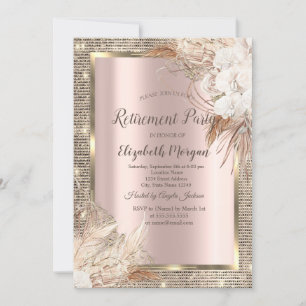 Gold Sequins Frame,Rose Gold Boho FloweRetirement Invitation