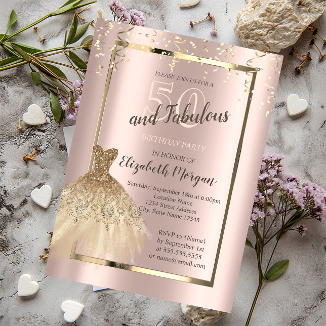 Gold Sequins Glitter Dress 50th Birthday  Invitation (Creator Uploaded)