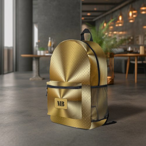 Gold Sequins Metallic Elegant Monogrammed Printed Backpack
