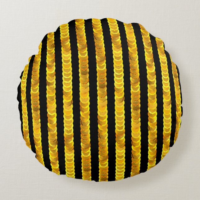 Gold sequins pattern round pillow (Front)