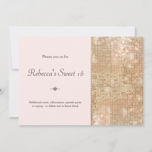 Gold Sequins Sweet 16 Blush Pink Personalized Announcements