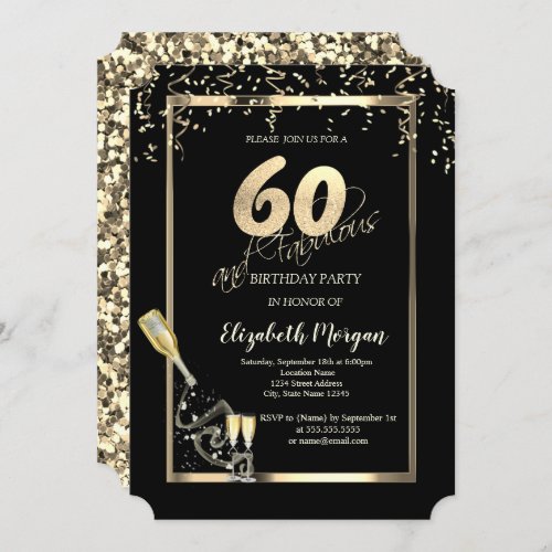 Gold SequinsWine Glass Bottle 60th Birthday   Invitation