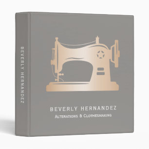 Gold Sewing Machine Seamstres Gray taupe monogram 3 Ring Binder