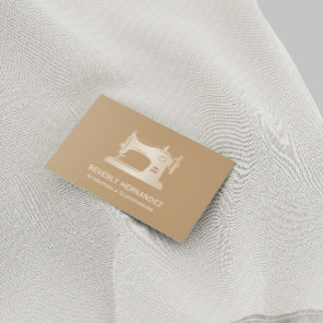 Gold Sewing Machine Seamstress Beige Business Card