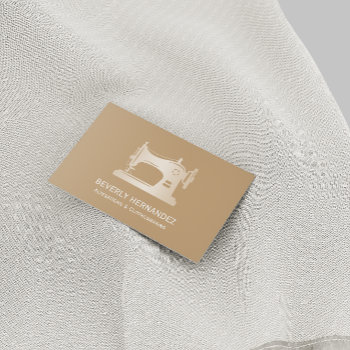 Gold Sewing Machine Seamstress Beige Business Card by Citronellapaper at Zazzle