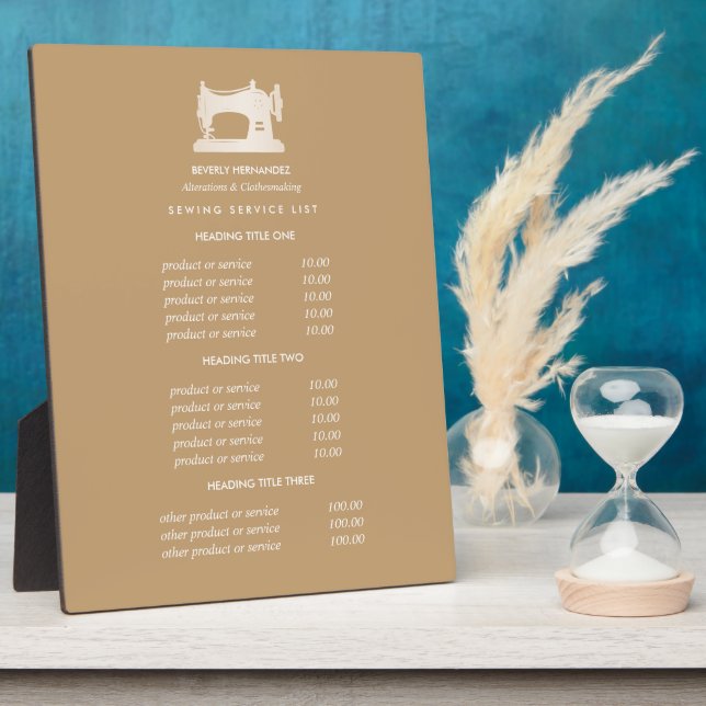 Gold Sewing Machine Seamstress Beige pricing Plaque (Side)