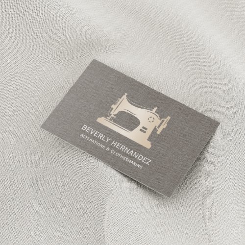 Gold Sewing Machine Seamstress Gray Linen Business Card