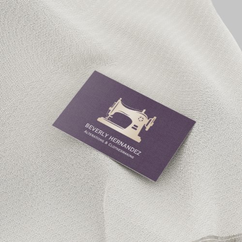 Gold Sewing Machine Seamstress Purple Linen Business Card