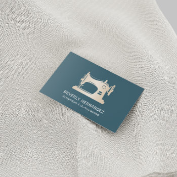 Gold Sewing Machine Seamstress Teal Business Card by Citronellapaper at Zazzle