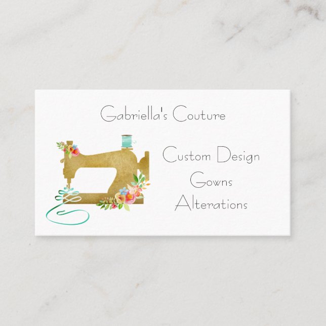 Gold Sewing Machine Sewing Business Card (Front)
