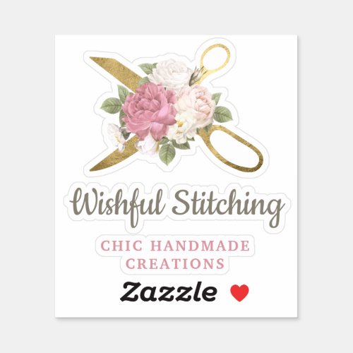 Gold Sewing Scissors  Shabby Chic Floral Logo Sticker