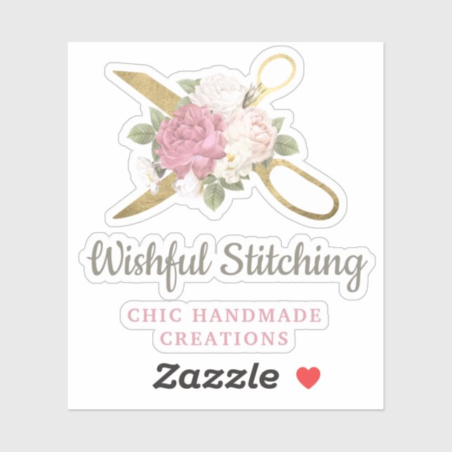 Gold Sewing Scissors & Shabby Chic Floral Logo Sticker (Sheet)