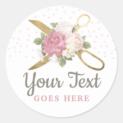 Gold Sewing Scissors  Shabby Chic Floral Roses Classic Round Sticker