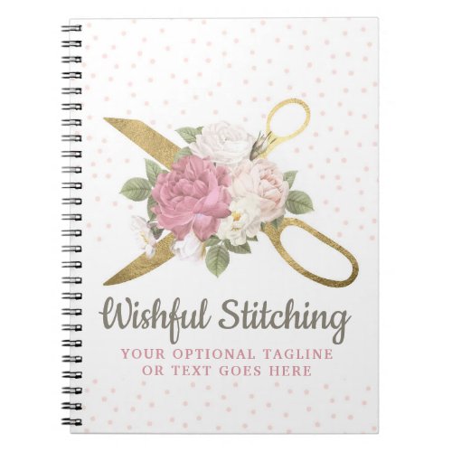 Gold Sewing Scissors  Shabby Chic Floral Roses Notebook