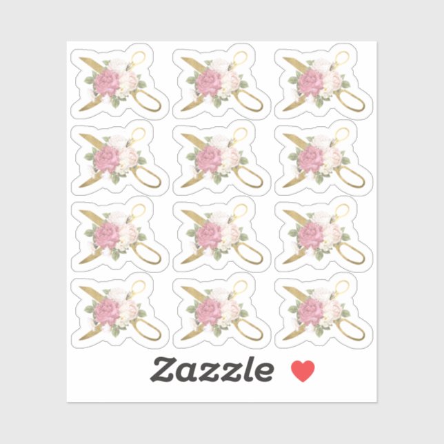 Gold Sewing Scissors & Shabby Chic Roses Planner Sticker (Sheet)