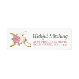 Gold Sewing Scissors Shabby Floral Return Address Label