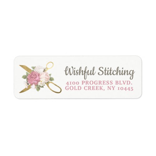 Gold Sewing Scissors Shabby Floral Return Address Label