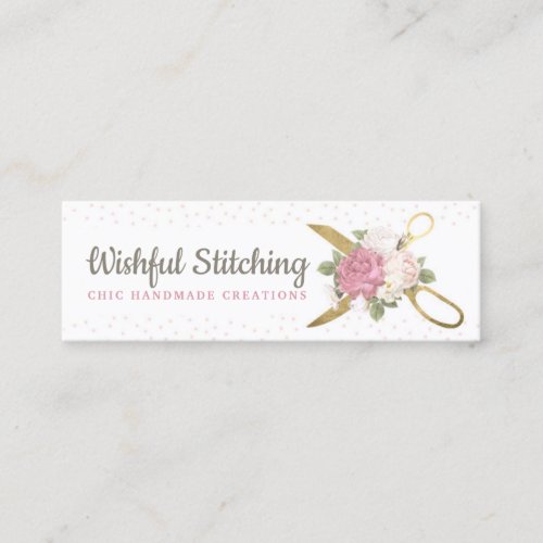 Gold Sewing Scissors Shabby Floral Social Media Mini Business Card
