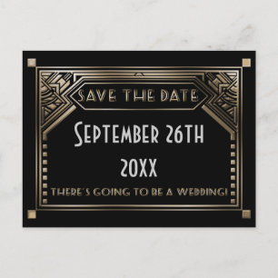 Gold Shaded Gatsby Art Deco Wedding Save the Date Announcement Postcard