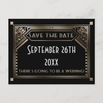 Gold Shaded Gatsby Art Deco Wedding Save The Date Announcement Postcard by Truly_Uniquely at Zazzle