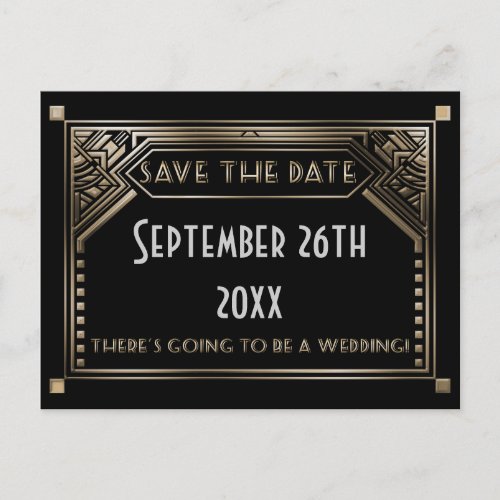 Gold Shaded Gatsby Art Deco Wedding Save the Date Announcement Postcard