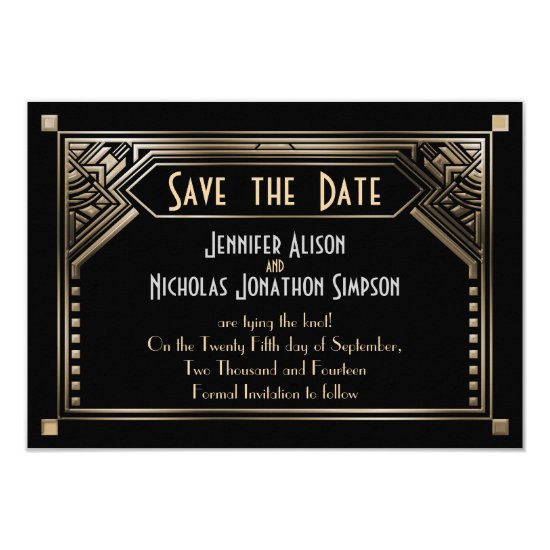 Gold Shaded Gatsby Art Deco Wedding Save the Date Card