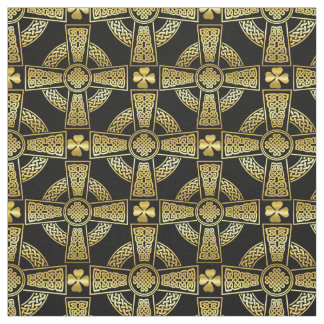 Gold Shamrock/Celtic cross/braided knot design Fabric