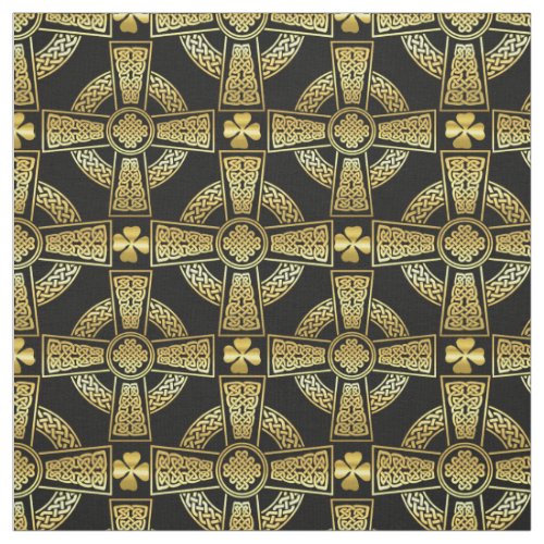 Gold ShamrockCeltic crossbraided knot design Fabric