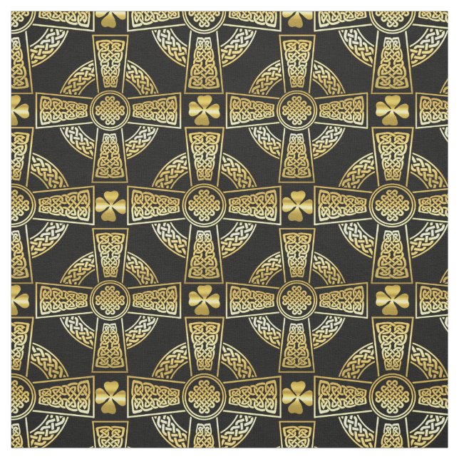 Gold Shamrock/Celtic cross/braided knot design Fabric (Swatch)