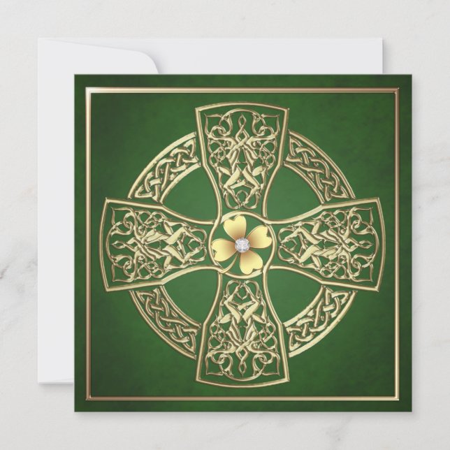 Gold Shamrock Celtic Cross St Patrick's Day Invitation (Front)