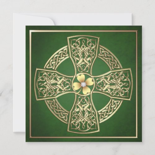 Gold Shamrock Celtic Cross St Patricks Day Invitation