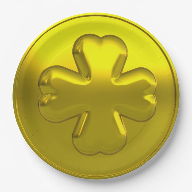 Gold Shamrock Coin Luxury for St. Patrick’s Day Paper Plates (Front)