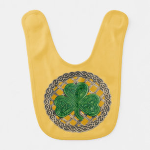 Gold Shamrock On Celtic Knots Baby Bib