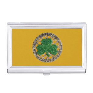 Gold Shamrock On Celtic Knots Business Card Holder