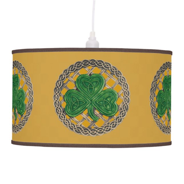 Gold Shamrock On Celtic Knots Ceiling Lamp (Front)