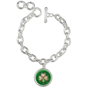 Gold Shamrock On Celtic Knots Charm Bracelet