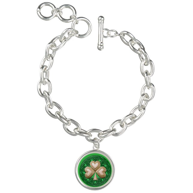 Gold Shamrock On Celtic Knots Charm Bracelet (Product)
