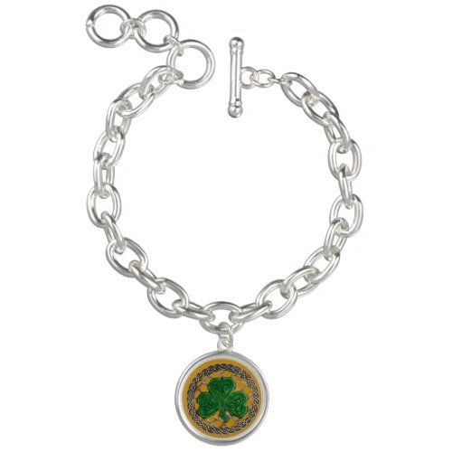 Gold Shamrock On Celtic Knots Charm Bracelet