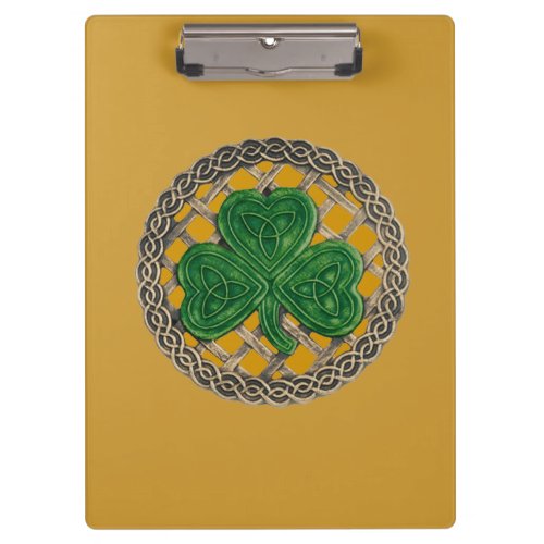 Gold Shamrock On Celtic Knots Clipboard