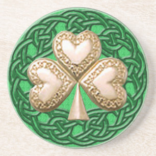 Gold Shamrock On Celtic Knots Coaster