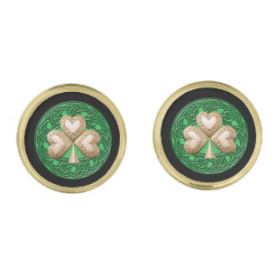 Gold Shamrock On Celtic Knots Cufflinks