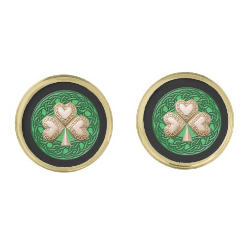 Gold Shamrock On Celtic Knots Cufflinks