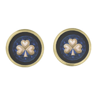 Gold Shamrock On Celtic Knots Cufflinks