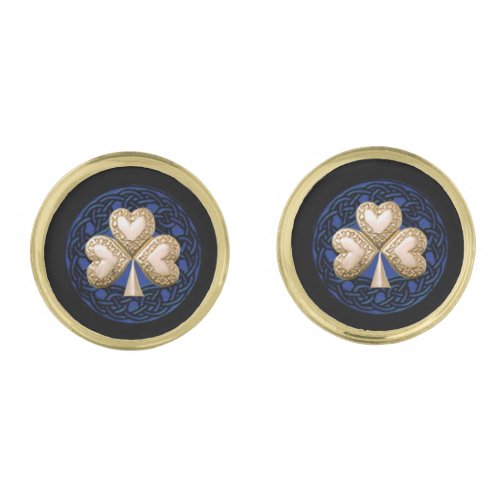 Gold Shamrock On Celtic Knots Cufflinks