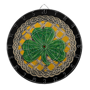 Gold Shamrock On Celtic Knots Dart Board